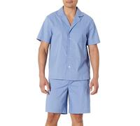 Amazon Essentials Men's Short-Sleeve Button Front Notch Collar Shirt and Shorts Lounge Sleepwear Pyjama Set, Cotton Stretch Poplin, Cornflower Blue, M