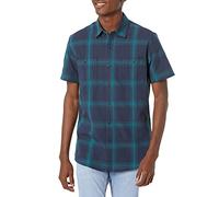 Amazon Essentials Men's Short-Sleeve Chambray Shirt, Navy Gradient Stripes, Small