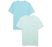 Amazon Essentials Men's Short-Sleeve Crewneck Pocket T-Shirts, Pack of 2, Aqua Blue/Light Blue, M
