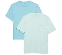 Amazon Essentials Men's Short-Sleeve Crewneck Pocket T-Shirts, Pack of 2, Aqua Blue/Light Blue, XL