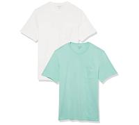 Amazon Essentials Men's Short-Sleeve Crewneck Pocket T-Shirts, Pack of 2, Aqua Green/White, XXL