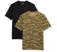 Amazon Essentials Men's Short-Sleeve Crewneck Pocket T-Shirts, Pack of 2, Black/Camo Print, XS