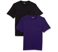 Amazon Essentials Men's Short-Sleeve Crewneck Pocket T-Shirts, Pack of 2, Black/Dark Purple, S