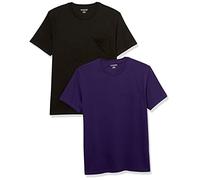 Amazon Essentials Men's Short-Sleeve Crewneck Pocket T-Shirts, Pack of 2, Black/Dark Purple, XL
