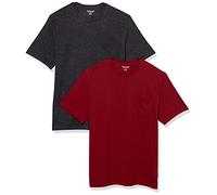 Amazon Essentials Men's Short-Sleeve Crewneck Pocket T-Shirts, Pack of 2, Burgundy/Charcoal Heather, L