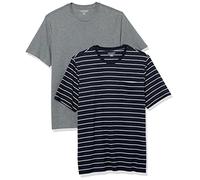 Amazon Essentials Men's Short-Sleeve Crewneck Pocket T-Shirts, Pack of 2, Grey Heather/Navy Stripes, S