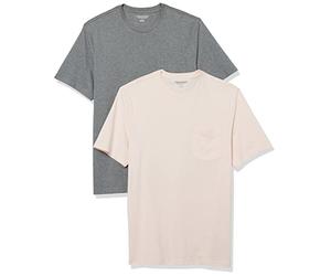 Amazon Essentials Men's Short-Sleeve Crewneck Pocket T-Shirts, Pack of 2, Grey Heather/Pale Pink, S