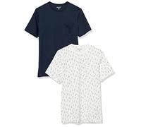 Amazon Essentials Men's Short-Sleeve Crewneck Pocket T-Shirts, Pack of 2, Navy/Boat Print, S