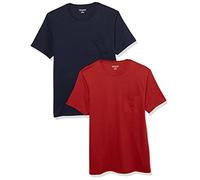 Amazon Essentials Men's Short-Sleeve Crewneck Pocket T-Shirts, Pack of 2, Navy/Dark Red, XS