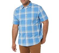 Amazon Essentials Men's Short-Sleeve Stretch Poplin Shirt (Available in Big & Tall), Blue Peach Plaid, 4XL Plus