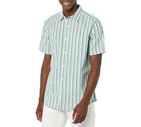 Amazon Essentials Men's Short-Sleeve Stretch Poplin Shirt (Available in Big & Tall), Light Blue Stripes, XL