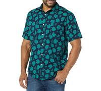 Amazon Essentials Men's Short-Sleeve Stretch Poplin Shirt (Available in Big & Tall), Navy Leaf Print, XXL