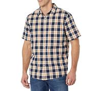 Amazon Essentials Men's Short-Sleeve Stretch Poplin Shirt (Available in Big & Tall), Navy Peach Plaid, XXL Plus