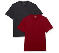 Amazon Essentials Men's Short-Sleeve V-Neck T-Shirts, Pack of 2, Charcoal Heather/Burgundy, L