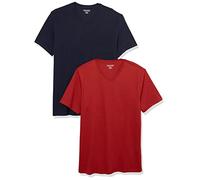 Amazon Essentials Men's Short-Sleeve V-Neck T-Shirts, Pack of 2, Dark Red/Navy, XS