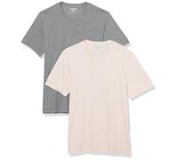 Amazon Essentials Men's Short-Sleeve V-Neck T-Shirts, Pack of 2, Grey Heather/Pale Pink, XXL