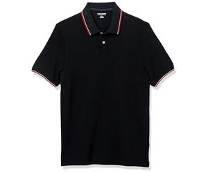 Amazon Essentials Men's Slim-Fit Cotton Pique Polo Shirt, Black Thin Stripe, M