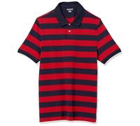 Amazon Essentials Men's Slim-Fit Cotton Pique Polo Shirt, Navy Red Rugby Stripe, S