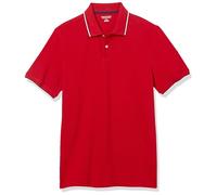 Amazon Essentials Men's Slim-Fit Cotton Pique Polo Shirt, Red Thin Stripe, XL