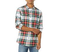 Amazon Essentials Men's Slim-Fit Long-Sleeve 2-Pocket Flannel Shirts, Red White Tartan Plaid, S