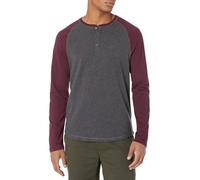 Amazon Essentials Men's Slim-Fit Long-Sleeve Henley Shirt, Charcoal Heather/Burgundy, XXL