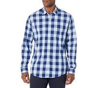 Amazon Essentials Men's Slim-Fit Long-Sleeve Poplin Shirt, Blue Buffalo Check, M