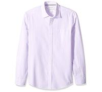 Amazon Essentials Men's Slim-Fit Long-Sleeve Poplin Shirt, Lavender White Double Stripe, M