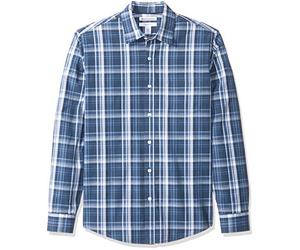 Amazon Essentials Men's Slim-Fit Long-Sleeve Poplin Shirt, Navy Medium Plaid, XL