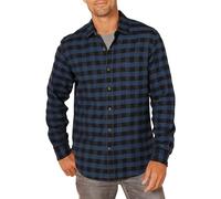 Amazon Essentials Men's Slim-Fit Long-Sleeved Button-Down Plaid Flannel Shirt, Black Blue Buffalo Plaid, S