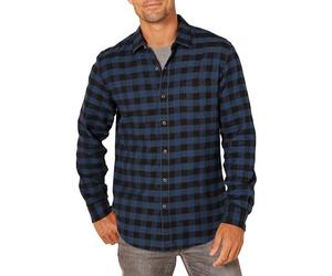 Amazon Essentials Men's Slim-Fit Long-Sleeved Button-Down Plaid Flannel Shirt, Black Blue Buffalo Plaid, M