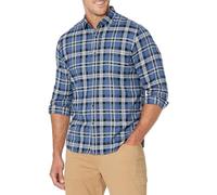 Amazon Essentials Men's Slim-Fit Long-Sleeved Button-Down Plaid Flannel Shirt, Black Blue Plaid, XL