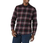 Amazon Essentials Men's Slim-Fit Long-Sleeved Button-Down Plaid Flannel Shirt, Black Burgundy Plaid, XL