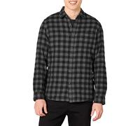 Amazon Essentials Men's Slim-Fit Long-Sleeved Button-Down Plaid Flannel Shirt, Black Charcoal Buffalo Plaid, XXL