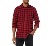 Amazon Essentials Men's Slim-Fit Long-Sleeved Button-Down Plaid Flannel Shirt, Black Red Buffalo Plaid, XL