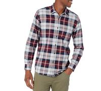 Amazon Essentials Men's Slim-Fit Long-Sleeved Button-Down Plaid Flannel Shirt, Burgundy Grey Plaid, XS