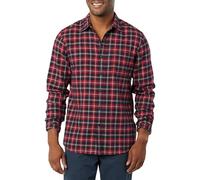 Amazon Essentials Men's Slim-Fit Long-Sleeved Button-Down Plaid Flannel Shirt, Dark Red Plaid, S