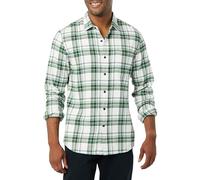Amazon Essentials Men's Slim-Fit Long-Sleeved Button-Down Plaid Flannel Shirt, Green White Plaid, XS