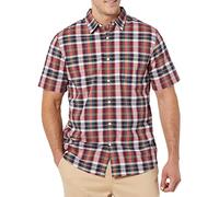 Amazon Essentials Men's Slim-Fit Short-Sleeve Poplin Shirt, Navy Red White Plaid, M