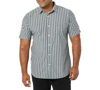 Amazon Essentials Men's Slim-Fit Short-Sleeve Poplin Shirt, Navy Stripes, XXL