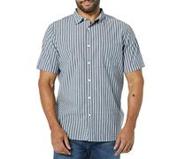 Amazon Essentials Men's Slim-Fit Short-Sleeve Poplin Shirt, Navy White Stripes, L