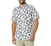 Amazon Essentials Men's Slim-Fit Short-Sleeve Poplin Shirt, White Navy Palm Tree, L