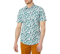 Amazon Essentials Men's Slim-fit Short-Sleeve Print Shirt, Flamingo, Large