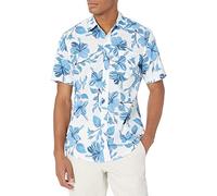 Amazon Essentials Men's Slim-Fit Short-Sleeved Button-Down Printed Shirt, Blue Floral Print, XS