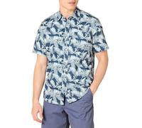 Amazon Essentials Men's Slim-Fit Short-Sleeved Button-Down Printed Shirt, Navy Palm Leaf, XXL