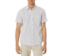 Amazon Essentials Men's Slim-Fit Short-Sleeved Button-Down Printed Shirt, Navy White Geo Print, M