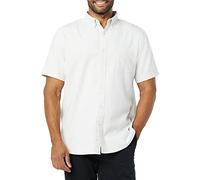 Amazon Essentials Men's Slim-Fit Short-Sleeved Stretch Oxford Shirt with Pocket, Light Grey Vertical Stripes, M