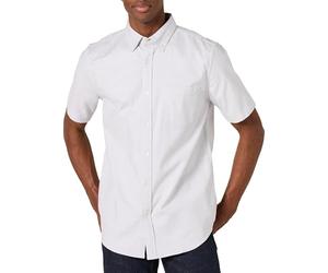 Amazon Essentials Men's Slim-Fit Short-Sleeved Stretch Oxford Shirt with Pocket, Light Grey, XS