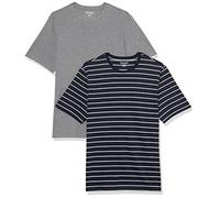 Amazon Essentials Men's T-Shirt Regular-Fit Short-Sleeve Crewneck, Pack of 2, Grey Heather/Navy Stripe, Large