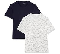 Amazon Essentials Men's T-Shirt Regular-Fit Short-Sleeve V-Neck (Available in Big & Tall), Pack of 2, Navy/Boat Print, Medium