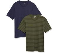 Amazon Essentials Men's T-Shirt Regular-Fit Short-Sleeve V-Neck (Available in Big & Tall), Pack of 2, Navy/Olive/Stripe, 6X-Large Big